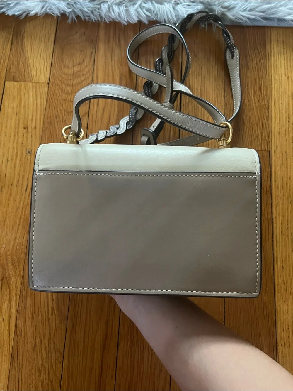 Tory Burch Colorblock Leather Crossbody Bag in White & Taupe